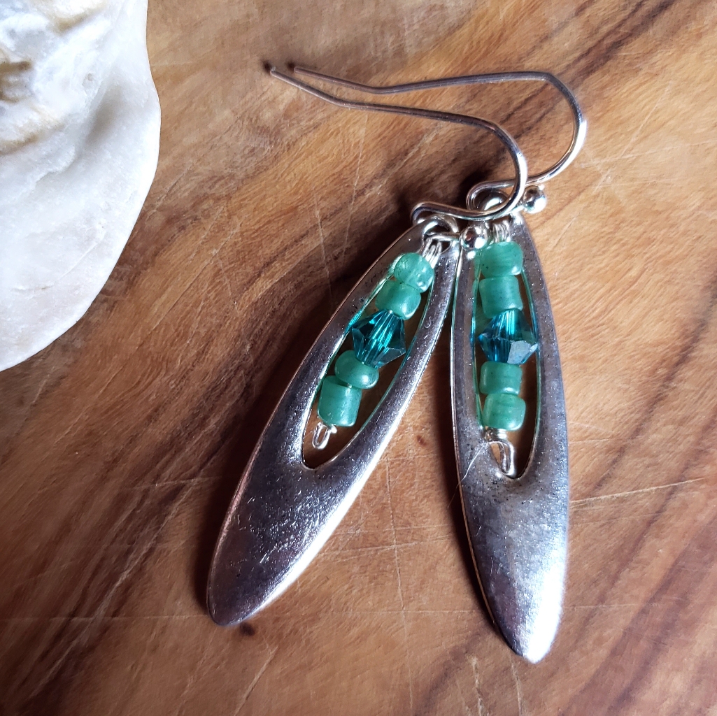 Handmade Boho Silver & Turquoise Beaded Earrings